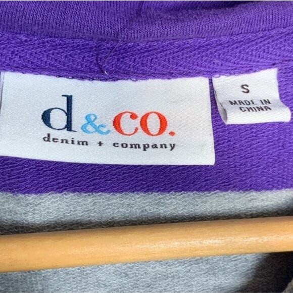 Denim & Co Womens Small Striped Zip Jacket Purple Gray Roll Tab Sleeve Casual - Picture 3 of 6